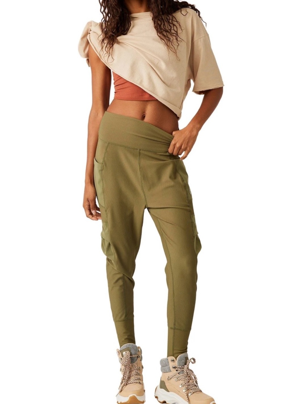 Free People Movement Green Take A Hike Harem Cargo Jogger Pants Ribbed